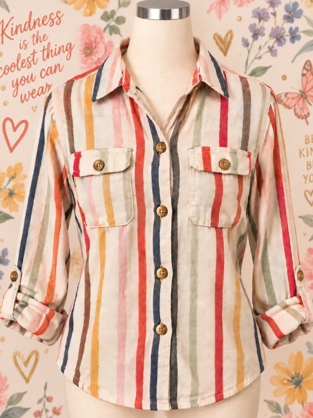 American Eagle Girls Size Small Multicolor Striped Button Down Shirt